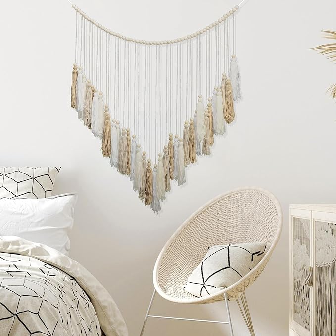 Luxbrand Macrame Wall Hanging Cream and Beige, Boho Bedroom décor, Large Tassel Bohemian Wall Décor for Living Room Girls Room Dorm Room Nursery Decoration Christmas Gift, 41" W x 32" H