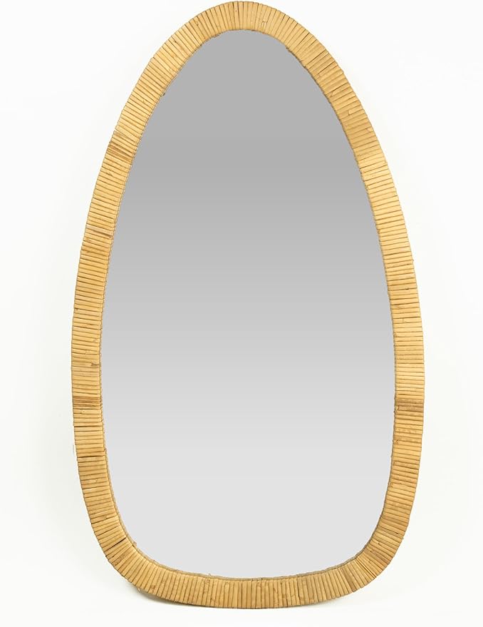 Rattan Boho Mirror for Decor, 31.5" x 18" Handmade Wall Mirror that is Farmhouse and Boho Wall Decor Style, Ideal for Hanging in the Bedroom, Living Room, Entryway, Nursery