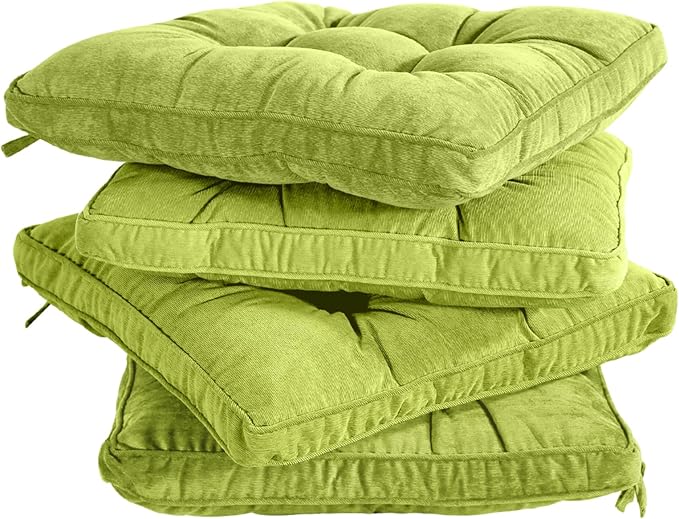 Tiita Dining Chair Seat Cushions 18x18 Inch Office Chair Pads Square Floor Pillows Pad for Outdoor Kitchen Dining Chairs with Ties Set of 4 (Green)