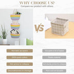TeoKJ Over the Door Organizer, 3-Tier Woven Cotton Hanging Storage Baskets, Wall-Mounted Baskets for Nursery Organization, Rainbow