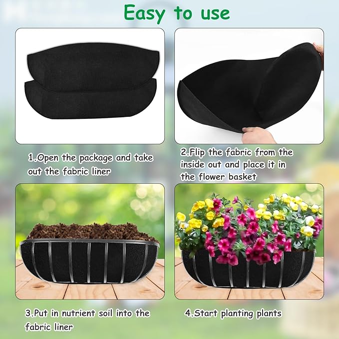 2PCS 24 Inch Window Box Liner Fabric Planter Basket Liner Trough Planter Insert Liner Black Hanging Flower Basket Liners Non-Woven Felt Plant Liner for Planters Fence Garden - Avoid Bird Nesting