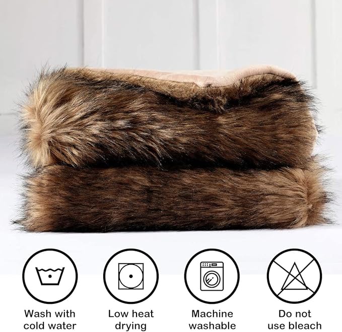 Luxury Plush Faux Fur Throw Blanket, Long Pile Brown with Black Tipped Blanket, Super Warm, Fuzzy, Elegant, Fluffy Decoration Blanket Scarf for Sofa, Armchair, Couch and Bed, 60''x 80''