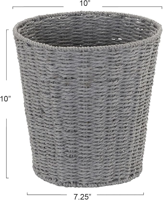 Household Essentials Woven Waste Basket, Gray Paper Rope Waste Bin for Bathroom, Bedroom, Office