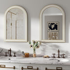 36x24 Inch Farmhouse Wooden Arched Wall Mirror, Distressed Frame with Beaded Boho Detail, Decorative Mirrors for Bathroom Over Sink, Living Room, Entryway, Hallway