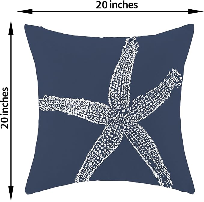 Navy Blue Coral Starfish Pillow Covers 20x20 Inch Set of 2 Coastal Throw Pillows Spring Summer Nautical Beach Ocean Decorations Linen Pillowcase Outdoor Decor Farmhouse Cushion Case for Home