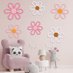 Barydat 6 Pcs Boho Nursery Decor Daisy Flower Woven Macrame Wall Hanging 3 Size Daisy Flower Wall Decor Bohemian Nursery Decorations for Home Dorm Art(Cute Color)