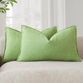 Foindtower Pack of 2, Decorative Linen Soild Throw Pillow Covers Soft Accent Lumbar Cushion Case Boho Farmhouse Pillowcase for Chair Couch Sofa Bedroom Living Room Home Decor 12 x 20 Inch Lime Green