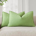 Foindtower Pack of 2, Decorative Linen Soild Throw Pillow Covers Soft Accent Lumbar Cushion Case Boho Farmhouse Pillowcase for Chair Couch Sofa Bedroom Living Room Home Decor 12 x 20 Inch Lime Green