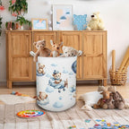 Baby Nursery Laundry Basket, Toybox for Boys Girls Room, Cute Blue Bear Laundry Basket Hamper Waterproof Collapsible Clothes Toys Storage Bin Organizer for Kids Room Playroom Bedroom Bathroom