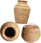 VOSAREA Rattan Vase Country Style Woven Plant Holder Basket Rustic Vase Hand Woven Dried for Home Decoration