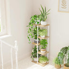 Bamworld Corner Plant Stand Indoor 5 Tier white Plant Shelf for Multiple Plants, Tiered Flower Pot Stands for Patio Garden Balcony Living Room Bedroom, White