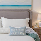 Dusty Blue Decorative Pillow Covers 12x20 Inch Set of 2 – Christian Gifts for Her – Relax God’s Got This/Give It to God and Go to Sleep – Faith Bedroom Lumbar Decor