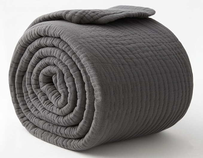 KyraHome 100% Cotton Throw Blanket for Couch, 60"x80" Large Muslin Blankets for Adults, Toddler, Plant-Dyed, Breathable Cozy Lightweight Fall Blanket, Picnic, Travel, All Season, Dark Grey