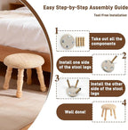 Round Foot Stool, Small Pouf Ottoman with Natural Rattan, Boho Footrest Wooden Stool for Couch, Step Stool for Living Room Bedroom Entryway Hallway Patio
