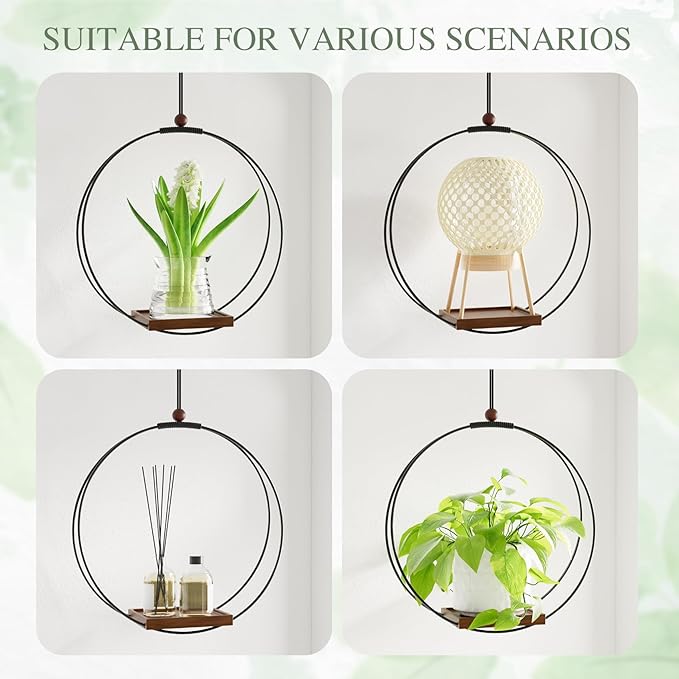 Hanging Planters for Indoor Plants: Macrame Plant Hanger with Sturdy Wood Base, Wall Ceiling Window Decor for Home Garden Patio Office, Housewarming Gift (Pot/Plant Not Included)