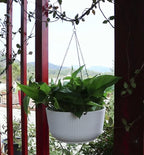 Dexceder 11.2 Inch Self Watering Hanging Planters Indoor Outdoor, Thickened Hanging Basket Flower Plant Pot (2 Pack, White)