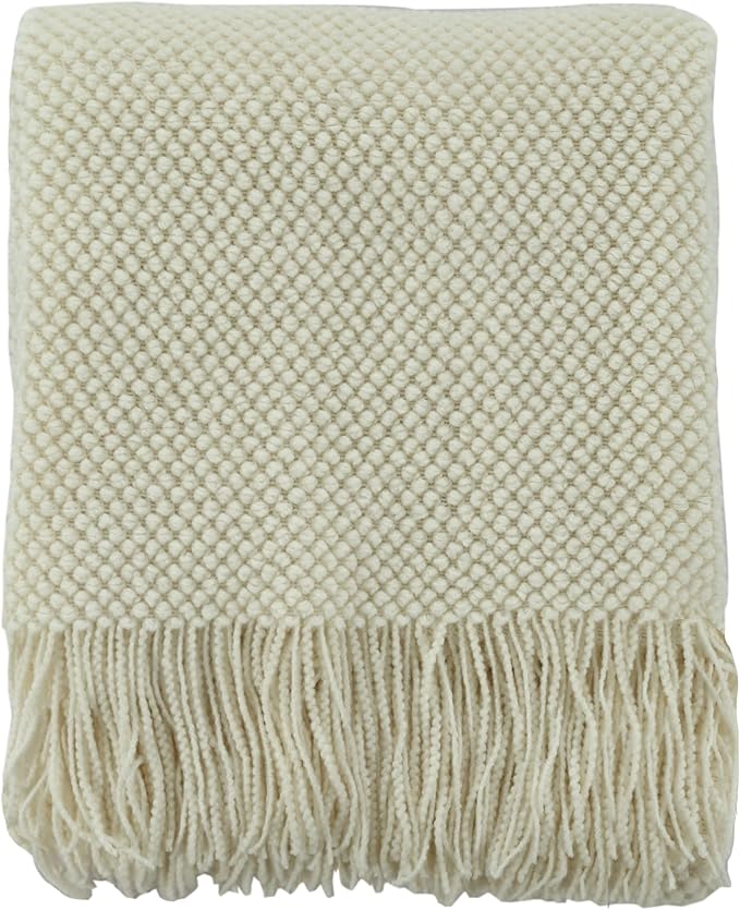 CREVENT Lightweight Knit Throw Blanket for Couch Sofa Chair - Soft and Decorative for Spring Summer Fall (50''X60'' Ivory/Off White)