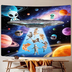 Funny Cat Tapestries, Cool Funny Kittens Starry Sky Nebula Galaxy Tapestry Milky Way Space Psychedelic Hippie Tapestry Wall Hanging Home Decor Dorm Livingroom Bedroom Wall Blanket, 40X30 Inches