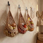 Honeydak Boho Decor Hanging Wall Baskets for Kitchen 3 Pack Teardrop Baskets with Hooks Storage Fruit Onion Vegetable Potato for Home 3 Sizes(Light Linen,Crochet,Cotton Rope)