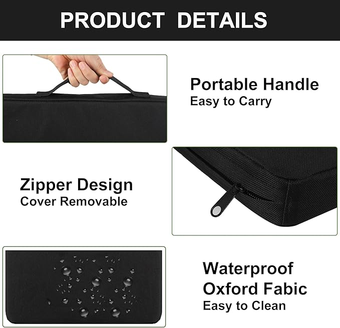 Portable Stadium Seat Cushions with Handle, 2 Inches Thick, Waterproof Oxford Fabric, Zipper Design, Set of 2 (Black)