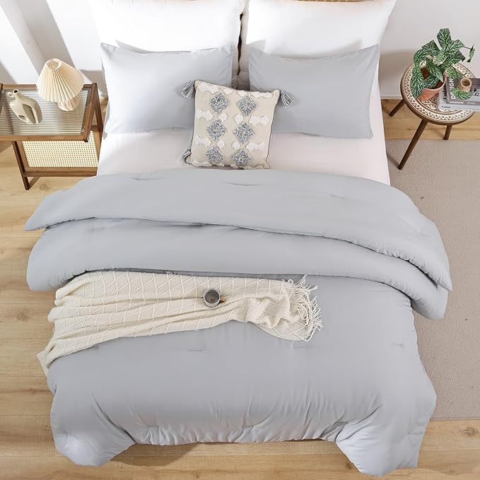 ROSGONIA California King Comforter Set Light Grey, 3pcs (1 Boho Gray Cal King Comforter & 2 Pillowcases), Soft Lightweight Bedding Blanket Quilt
