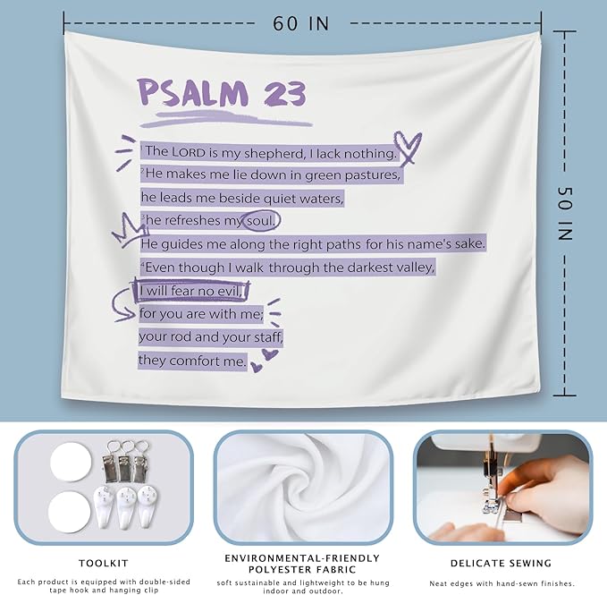 LIANGW Purple Christian Tapestry Aesthetic, Wall Tapestry for Bedroom, Purple Room Dorm Decor for College Girls, Wall Art for Teen Girls & Women, Bible Verses Tapestries Wall Hanging 50x60 Inch