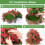 INQCMY Artificial Fake Hanging Plants Flowers Basket for Spring Summer Outdoor Outside Porch Decoration,UV Resistant Faux Silk Violet in Planter for Home Patio Balcony Garden Yard Decor(Red)