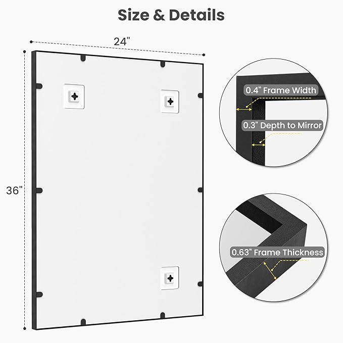 2-Pack 24x36 Matte Black Bathroom Mirror, Deep-Set Metal Frame, Heavy-Duty Rectangular Vanity Mirror for Over Sink, Modern Farmhouse & Industrial Style