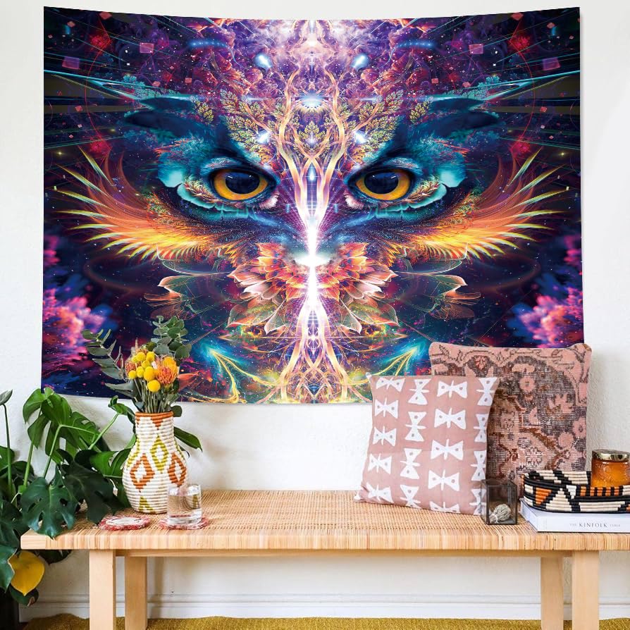 Galaxy Milky Way Tapestry Space Themed Wall Hanging for Bedroom Living Room Cosmic Home Decor - color: Owl, size: 59.1"L x 51.2"W
