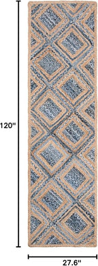 SAFAVIEH Cape Cod Collection Runner Rug - 2'3" x 10', Natural & Blue, Handmade Flat Weave Diamond Braided Jute & Denim, Ideal for High Traffic Areas in Living Room, Bedroom (CAP354A)