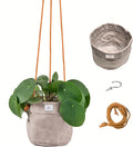 Large Waxed Canvas Handmade Hanging Planter for Indoor/Outdoor Plants, Hanging Basket Plant Holder Stone Gray with Hook