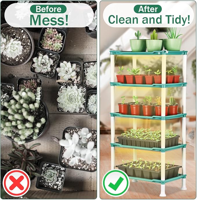 5-Tier Seed Starter Tray, Plant Stand Designed for Cell Trays and Small Pots for Gardening Indoor Outdoor Growing (Blue)