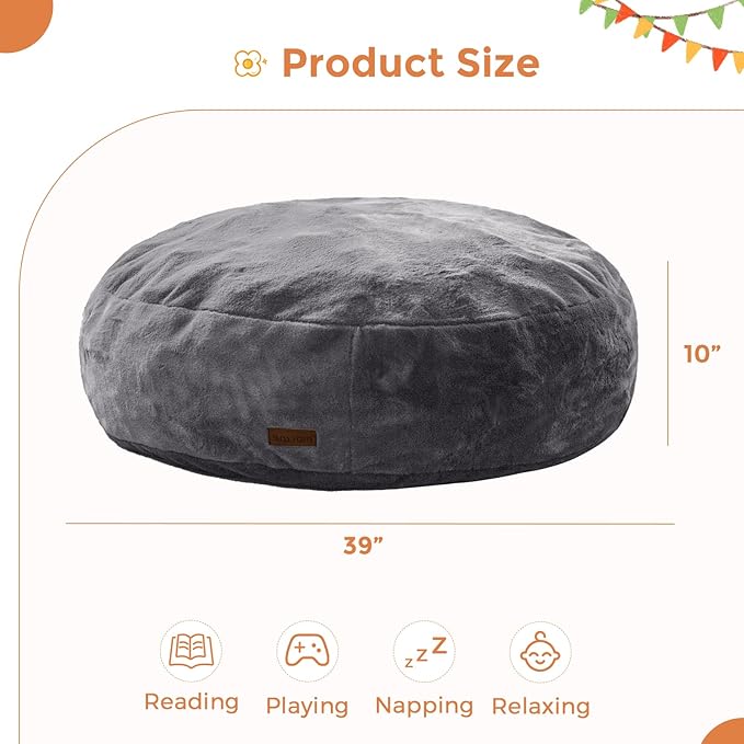 MAXYOYO 3 in 1 Kids Bean Bag Chair Bed, Child Floor Sofa for Gaming, Reading, Faux Fur Floor Mattress with High-Density Foam Filling for Living Room Bedroom