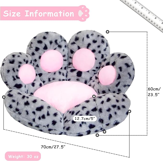 Cat Paw Cushion Kawaii Office Chair Cushion Comfy Plush Gaming Chair Cushion Cute Seat Cushion for Girl, Cute Gaming Accessories Room Decorate (Gray-Black Flecks)