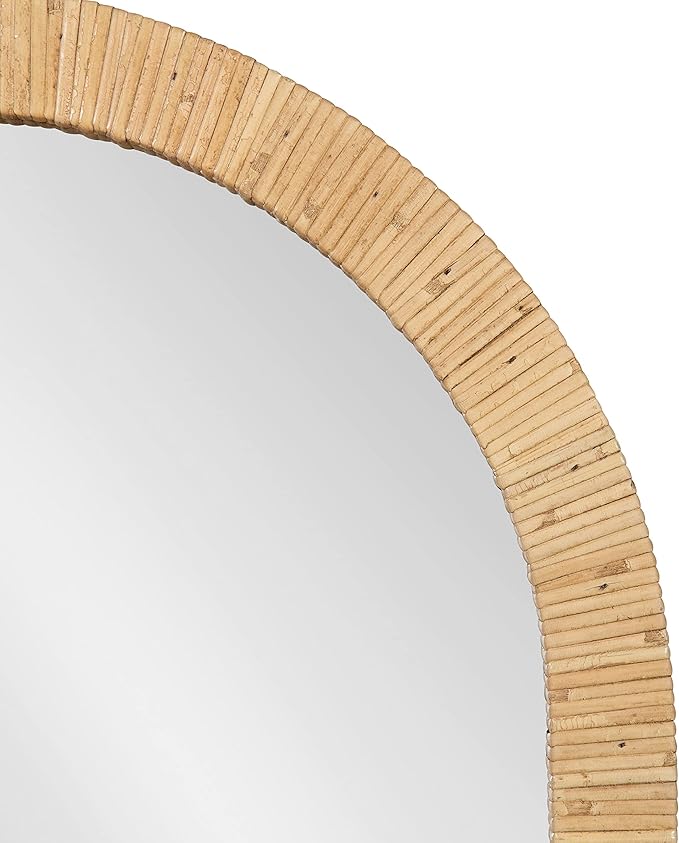 Kate and Laurel Rahfy Boho Arch Rattan Mirror; 20x30; Natural Wood; Decorative Wooden Mirror with Authentic Rattan Frame for Bohemian Wall Decor