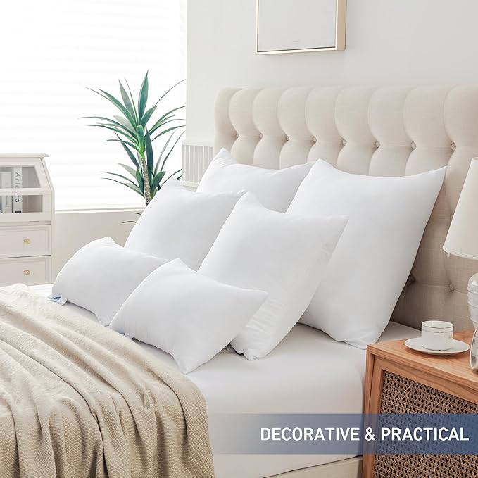 Leeden 16x16 Pillow Inserts Pack of 2, 16 Inch Decorative Throw Pillow Inserts, Soft Fluffy Square Throw Pillows for Couch, Sofa, Bed, and Home Decor White Cushion