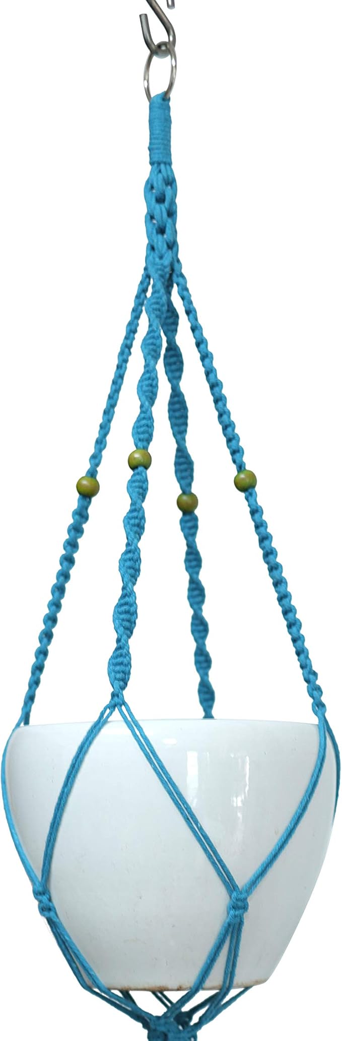 Macrame Plant Hanger & Holder, Hanging Planter 4 Legs Double Deck for 8 inch to 10 inch Two Pots Indoor Outdoor Hanging Planter Cotton Rope 67 Inch with Metal Ring (Cotton-Turquoise)