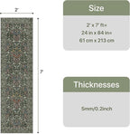 GENIMO Washable Floral Runner Rug 2x7, Non-Slip Long Hallway Carpet for Entryway, Kitchen, Indoor Floor Use, Vintage Boho Soft Thin Rug Décor, Emerald Green