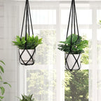 YIBOT Macrame Plant Hanger Indoor Set of 2 with 2 S Hooks, Indoor Outdoor Hanging Planter for Plants Holder with Decorative No Tassels, Boho Home Decor, 35 Inch, Black (Pots Not Included)