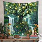 Jhdstore Tree of Life Tapestry for Bedroom Green Forest Tapestry Home Decor Bedroom Living Room Decor Tapestries Wall Hanging Magic Forest Wall Hanging 36"x48"