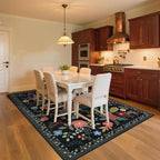 8x10 Area Rug, Floral Rugs for Living Room, Stain-Resistant Washable Bedroom Rug, Non-Slip Area Rugs for Dining Room Under Table, Indoor Rug for Home Office (8 x 10 Black)