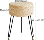 YMYNY Pouf Ottoman, Handmade Natural Water Hyacinth, Pastoral Style Footrest, Footstool with 4 Metal Legs Round Vanity Stool for Bedroom, Hallway, Living Room 12.59"L×12.59"W×17.71"H Beige UHBD029M