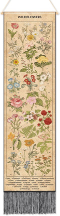 Geetery Vintage Floral Vertical Tapestry Wall Hanging Decor Long Flower Narrow Botanical Fabric Wall Art Hanging Reference Illustrative Tassel Tapestry for Bedroom Living Room Home Decor Gift(Natural)