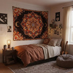 Accnicc Mandala Floral Tapestry Wall Hanging Boho Orange Red Tapestry Aesthetic Hippie Vintage Bohemian Flower Celestial Indian Cute Large Tapestries for Bedroom Living Room Dorm Decor 80 x 60 Inch