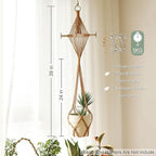 Wooden Dowel & Diamond Macrame Plant Hangers 2 Pack 39 Inch, Handwoven Cotton Rope Plant Holder with S Hooks, Boho Home Decor for Indoor Plants for up to 10in Pot (Caramel Wood Hanger)