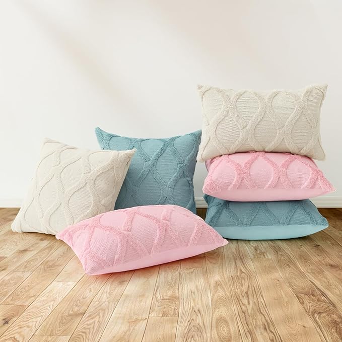 decorUhome Spring Throw Pillow Covers 12x20 Inch Set of 2, Soft Plush Faux Fur Wool Lumbar Aqua Accent Couch Pillow Covers for Modern Farmhouse Bed Sofa Living Room