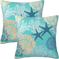Coastal Beach Pillow Covers 18x18 Set of 2, Starfish Coral Seahorse Throw Pillow Covers Outdoor Decorative Pillow Case for Couch Bed Sofa Cushion Home Decor