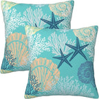 Coastal Beach Pillow Covers 18x18 Set of 2, Starfish Coral Seahorse Throw Pillow Covers Outdoor Decorative Pillow Case for Couch Bed Sofa Cushion Home Decor