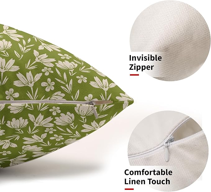 Lime Green Pillow Covers 12x20 Set of 2 Vintage Floral Rustic Old Style Cute Flower Print Rectangle Decorative Outdoor Pillowcases Seasonal Farmhouse Throw Cushion Case Couch Sofa Bed Decor