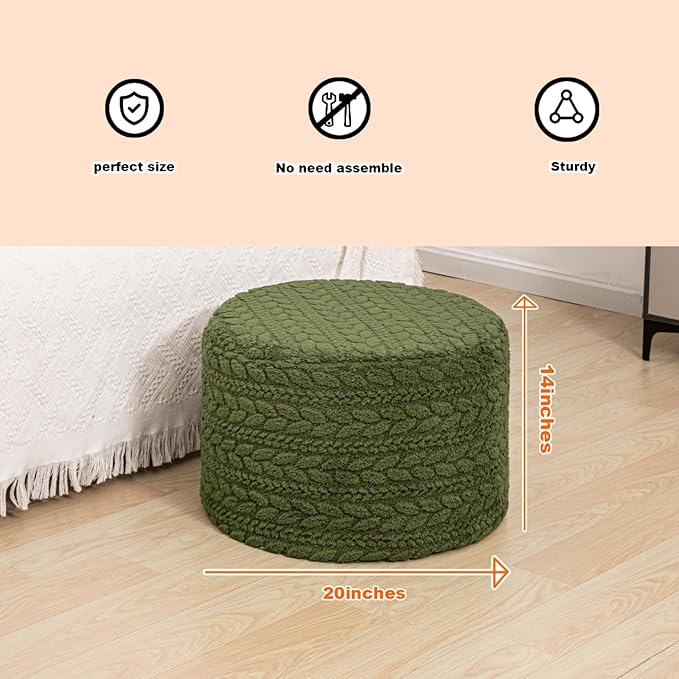 Round Pouf Ottoman 20 x 20 x 14 Inches Boho Poof Home Decor Floor Pouffe Ottoman Foot Rest for Couch Sofa Bean Bag Chairs Living Room Bedroom (Green)